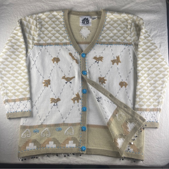 Storybook Knits Cream Cardigan with Blue Accents - Picture 2 of 13